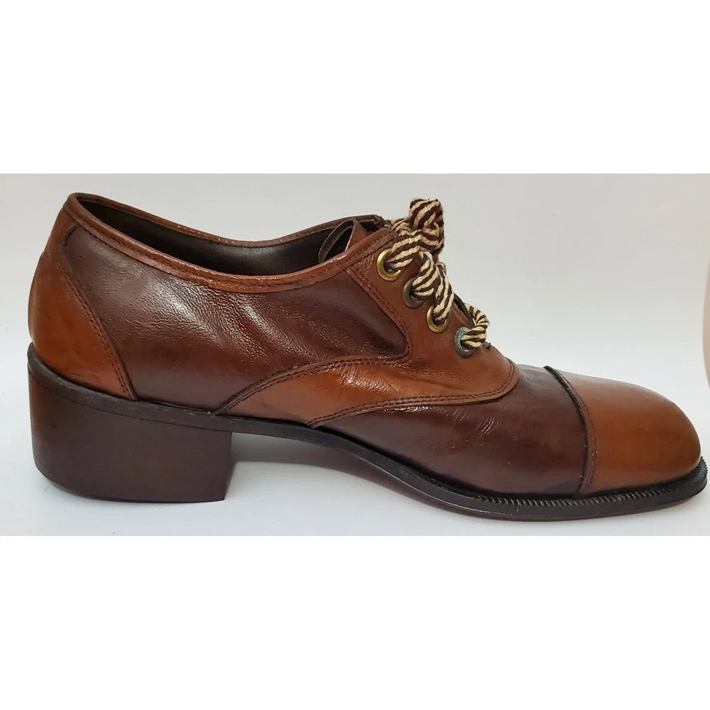Rare Vintage Jarman Men's Shoes Platform Block Heel Two Tone Brown Oxford Hippie